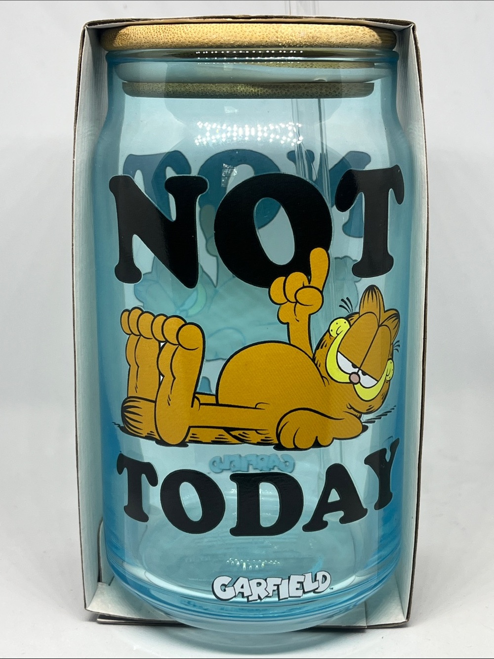 Garfield "Not Today" Blue Glass Tumbler with Straw